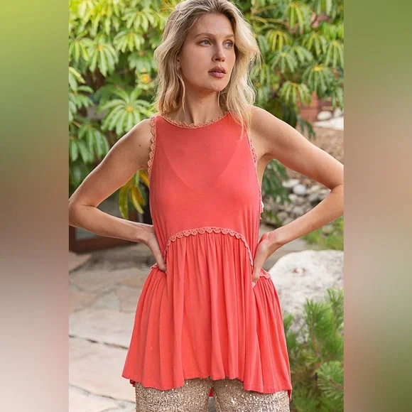 POL Coral Babydoll Top | Billowy Fit Silhouette - Picture 1 of 7